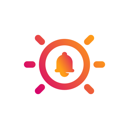 Notification bell inside of button icon with alert lines surrounding it.