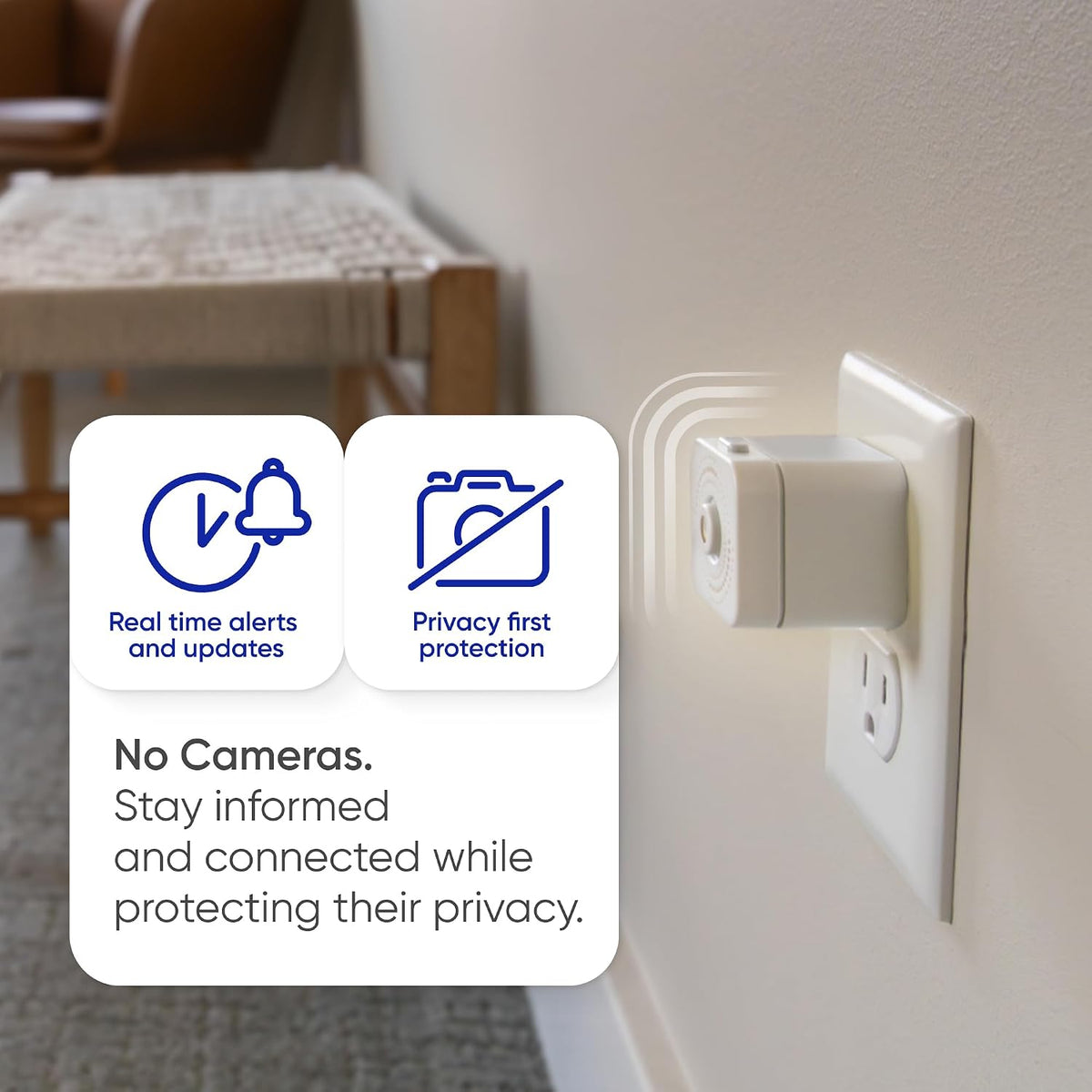 Satellite beside a crib: no cameras, with real-time alerts and updates that protect privacy.