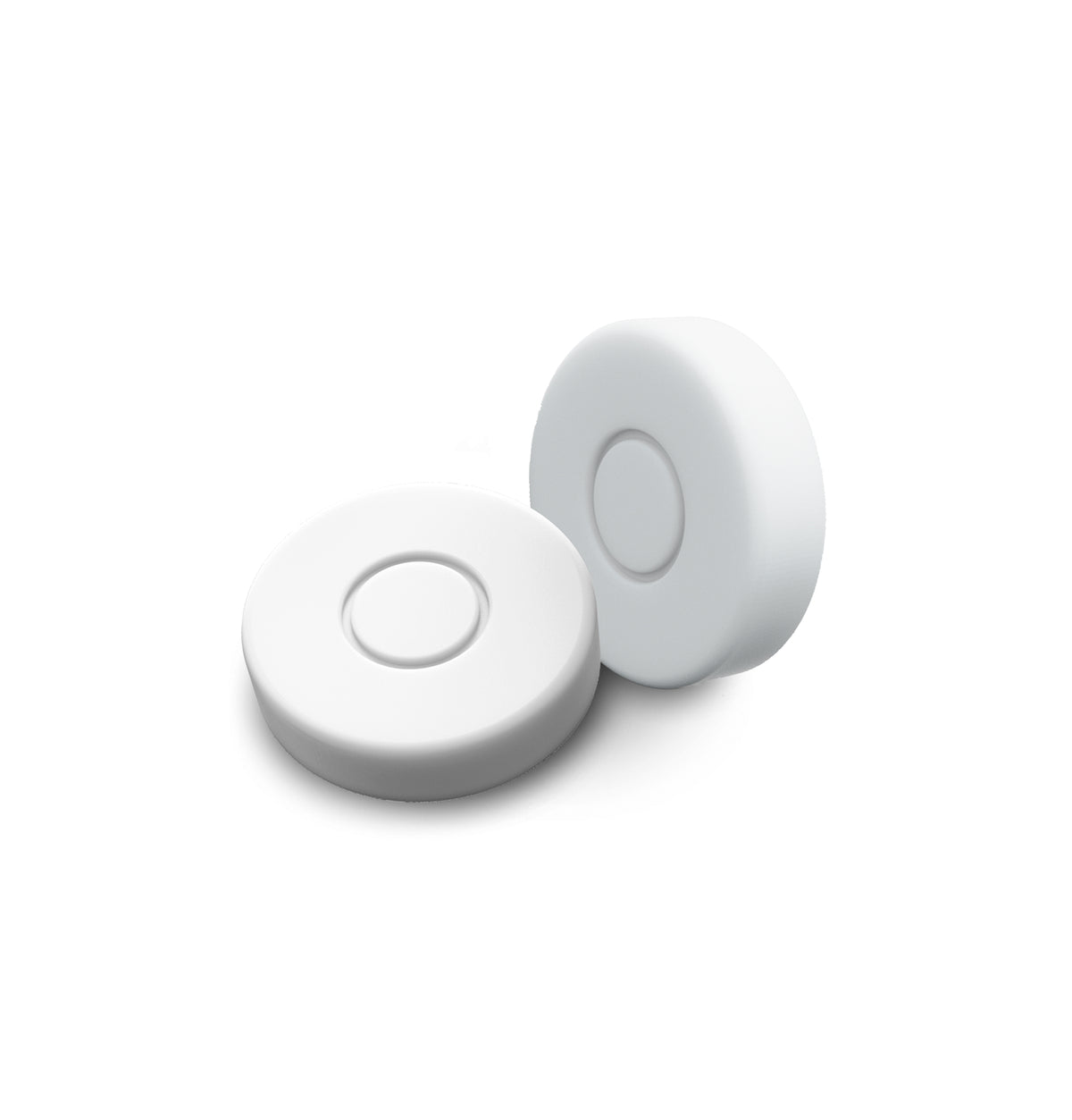 Two round Tags, one lying flat and one standing on its edge